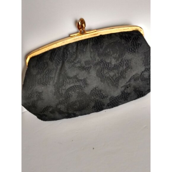 VINTAGE BLACK & GOLD FLORAL KNITTED BROCADE EVENING PURSE/HANDBAG/CLUTCH - Picture 4 of 10
